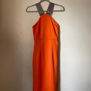 Victoria by Victoria Beckham Iconic Orange Silver Pencil Dress